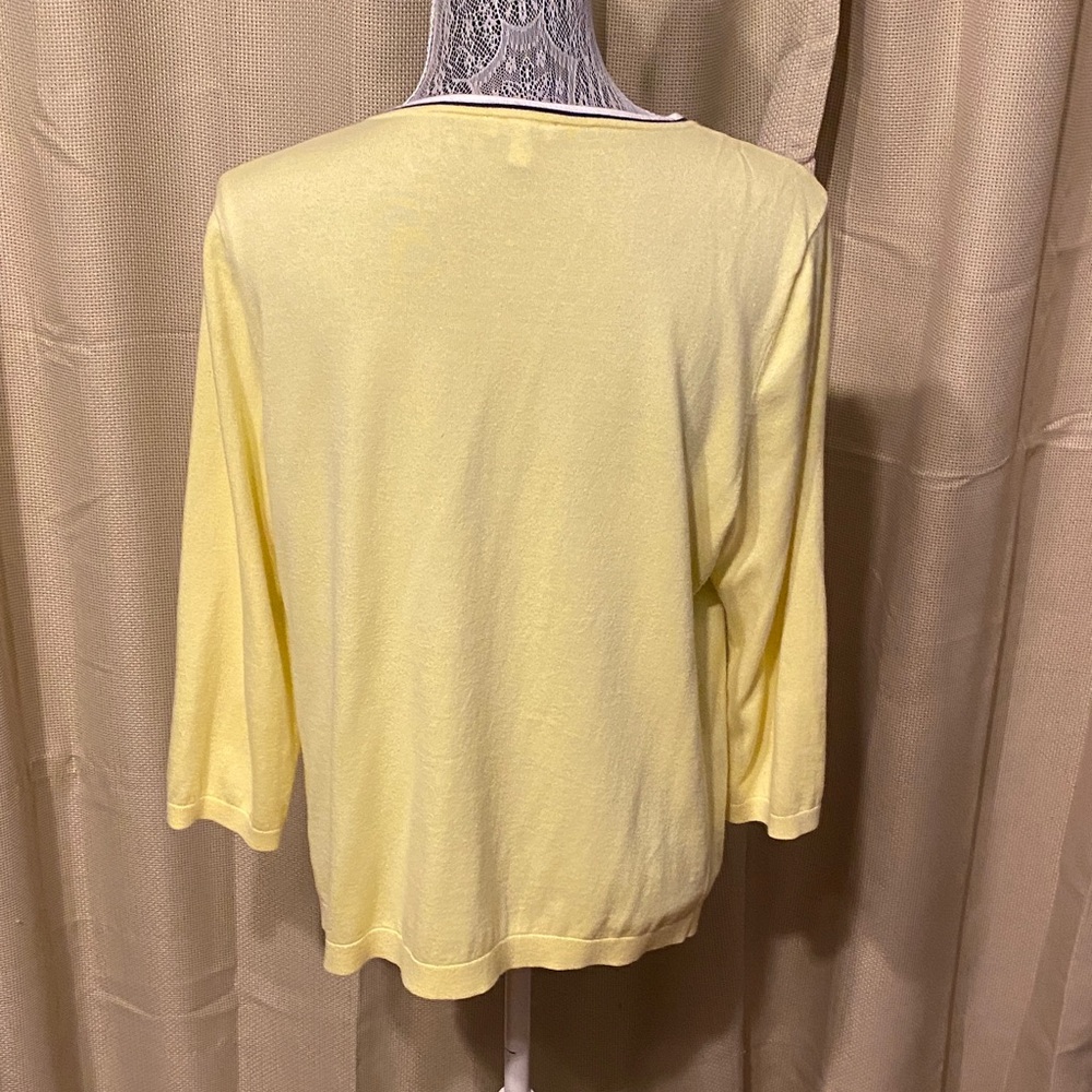 Talbots Yellow Cardigan with White/Deep Navy  Trim - Picture 3 of 5